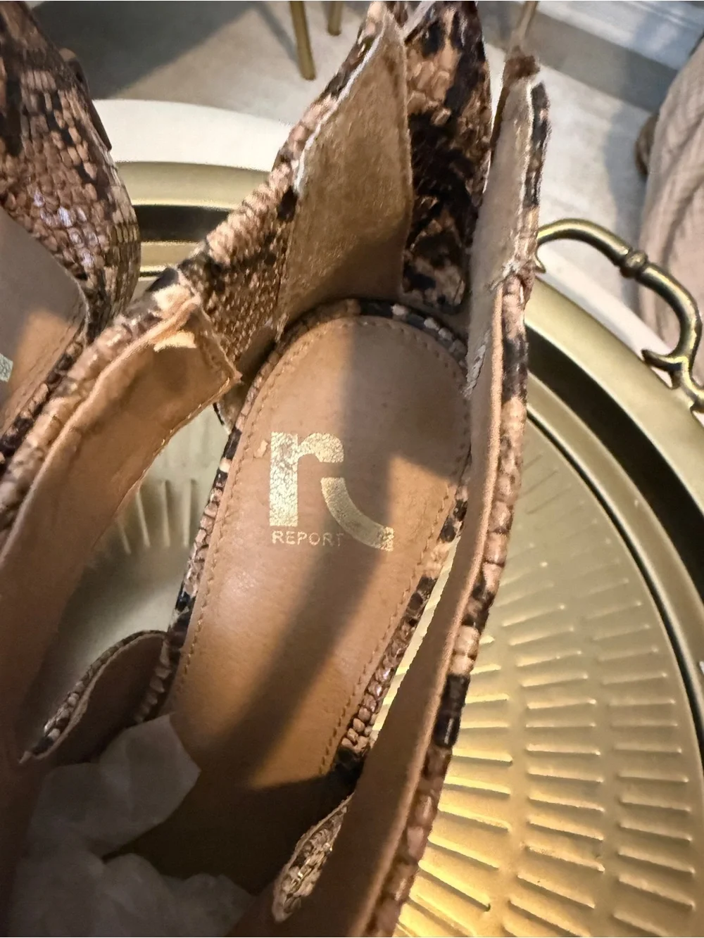 Report  Snake Print Peep Toe Block Heel Booties - Brown